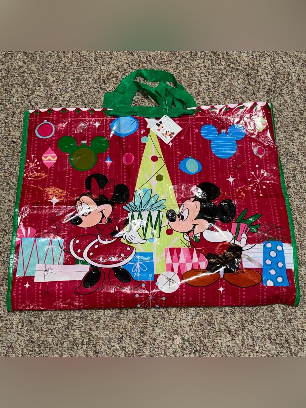 Disney Red Tote Bag with Minnie‎ & Mickey and Green Handles reusable tote bag XL